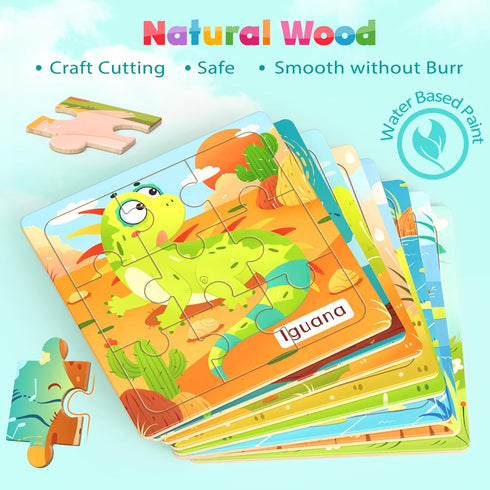 Wooden Puzzles for Toddlers - 8 PACK Animal Jigsaw Puzzles for Kids 3-5, 9 Pieces Educational Learning Toys