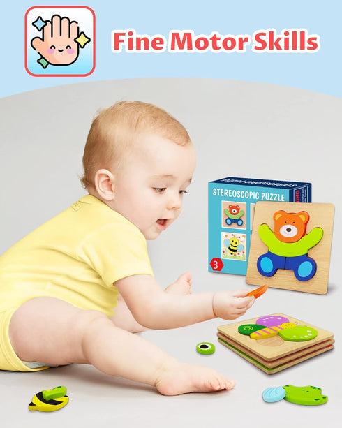Bekayshad 4 Pack Wooden Puzzles for Toddlers, Animal Jigsaw Toys, Gifts for 1-3 Year Old Boys Girls, Educational