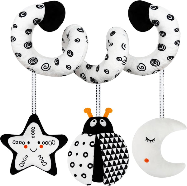Car Seat Toys for Babies 0-6 Months, Hanging Rattle Toys for Crib Mobile, Black and White High Contrast Stroller Toys