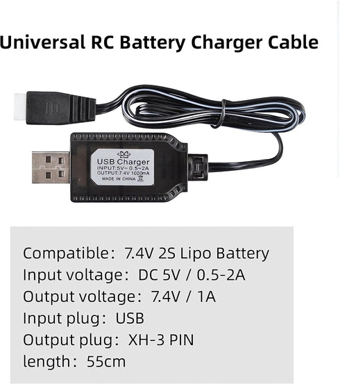 Aliwisdom XH3 7.4V 2S Universal RC Battery Charger Cable with Pin Connector Plug for Lipo Battery, Compatible RC Car/RC