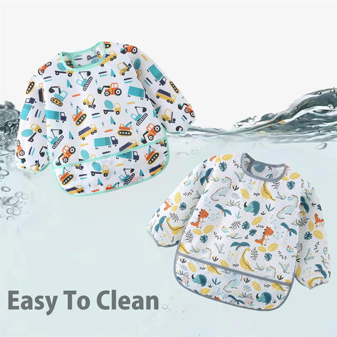 5 Pack Long Sleeve Bib, Baby Toddler Waterproof Sleeved Bib for 6-30 Months
