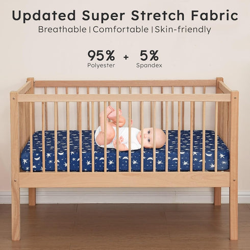 FILLEEP 2 Pack 52" 28" Baby Crib Sheets for Boys Girls Neutral, Crib Mattress Sheet for Standard Crib and Toddler