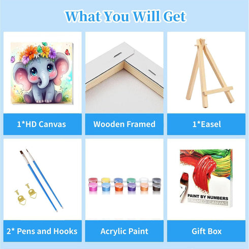 8-12 Decor(8x8 inch) Arttoplus Elephant Paint by Numbers Kit for Kids with Frame,Cute Kids Paint by Numbers Ages