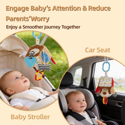 littlove 0-6-12 Hanging Baby Toy Cube for Car Seat, Infant Sensory Toys Month, Montessori Plush Toys for Plane Travel