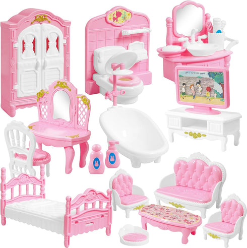 20 Pieces Doll House Furniture and Accessories Set, Mini Dollhouse Furniture 1:12 Scale Bedroom Living Room Bathroom