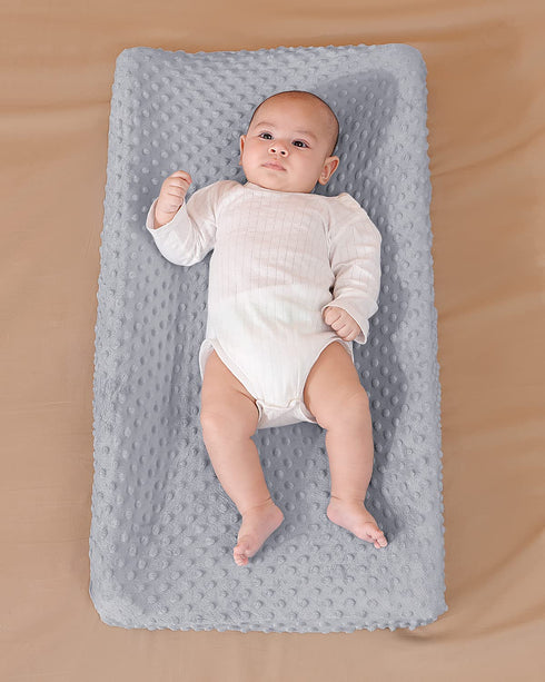 Solid Changing Table Pad Cover, Fits 32"/34"x16" Contoured Diaper Pad, Ultra Soft Minky Dots (Grey)