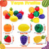 77Pcs 3 Pretend Play Kitchen Accessories for Kids, Cutting Fruits Vegetables Hamburger Toy Kitchen Accessories