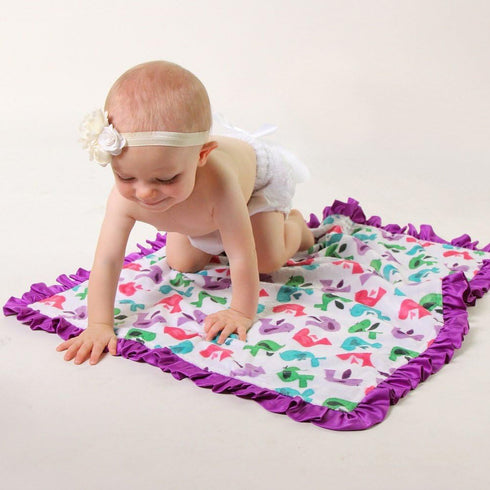 Baby Girls Reversible Stroller Blanket (Birds/Violet) Minky Velboa (Choose Color)