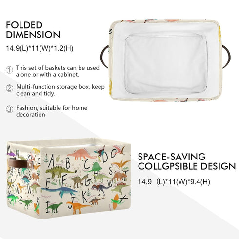 Emelivor Closet ABC Dinosaurs Storage Bin Collapsible with Handle Rectangle Waterproof ABC Dinosaurs Basket for Storage