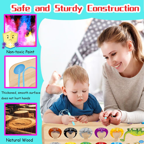 HONGID Dinosaur Toys, Magnetic Color and Number Maze Montessori Toys for 2-5 Year Olds, Educational Sensory Toys