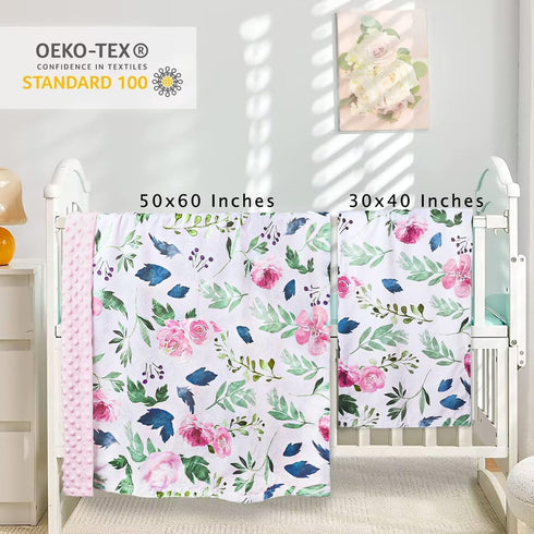 HOMRITAR Baby Blanket for Girls - Super Soft Double Layer Minky with Pink Floral Print, 30 x 40 Inch