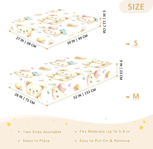 SEHANY 52"x28" Cute Cartoon Bear Fitted Crib Sheet - Soft Breathable Cotton Baby Crib Sheets for Standard Crib