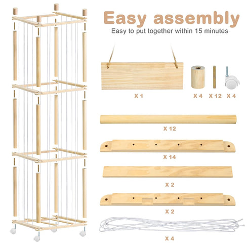 BENCHRY Bedroom-54 Inch Stuffed Animal Storage, Wooden Cute Zoo Toy Holder with Brake Wheels, Space Save Toy Organizer