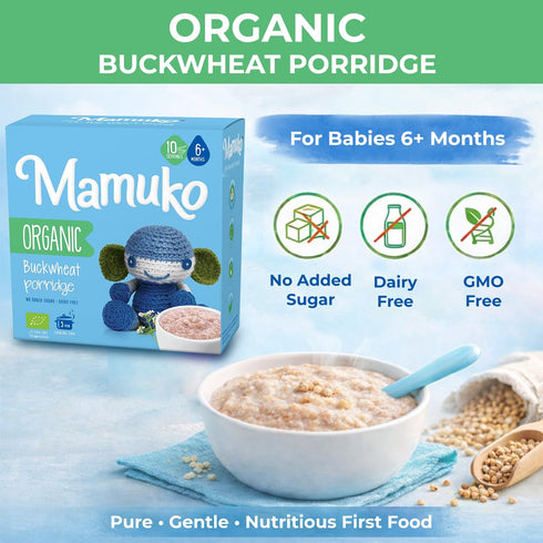 MAMUKO 6-9 (200g 10 Baby Porridge - Buckwheat Porridge with GMO-Free - Organic Porridge for Healthy Growth