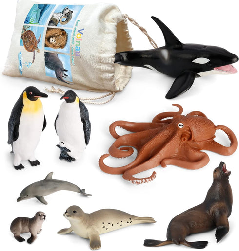 Volnau Sea Creature Toys Figures 8PCS Antarctica Ocean Animals for Toddlers, Christmas Decoration Gift