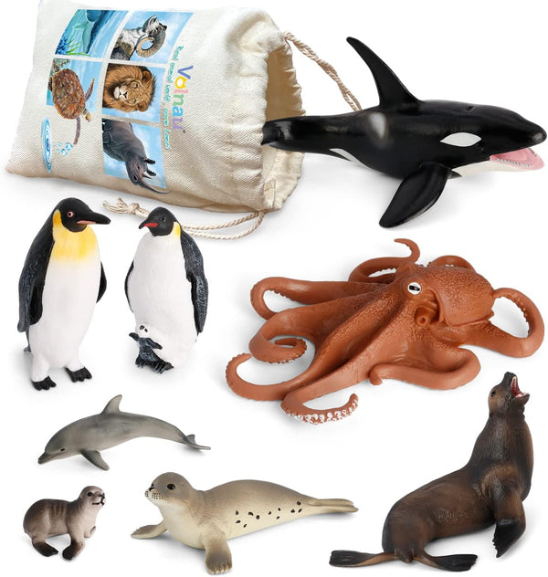 Volnau Sea Creature Toys Figures 8PCS Antarctica Ocean Animals for Toddlers, Christmas Decoration Gift