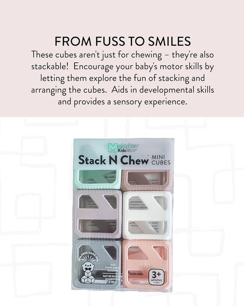 Malarkey Kids Stack N Chew - Mini Cubes Baby Chew Toy Monochrome - Develops Fine Motor Skills, Increases Grip Strength