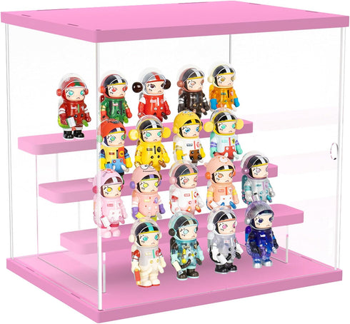DuvinDD Acrylic Display Case for Doll Toy - Clear Countertop Showcase - Dustproof Protection - Pink (12.5" L x 10" D x
