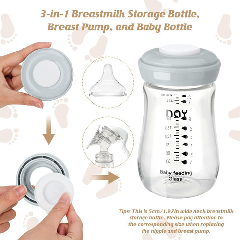 5.4oz 4 Pack yanyoyo Glass Breastmilk Storage Bottles, Wide Neck Breast Milk Containers, BPA-Free, Lead-Free, Fits