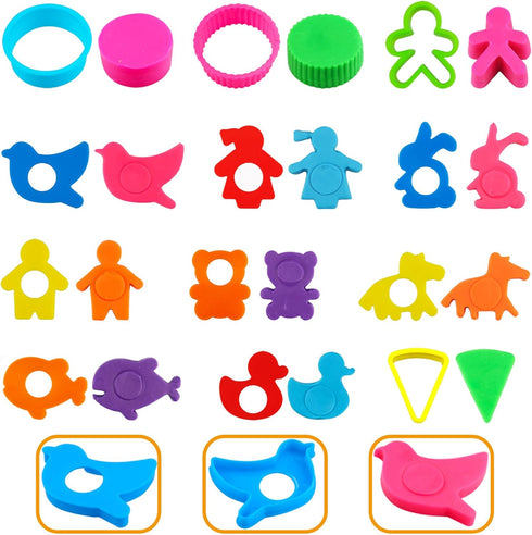 FRIMOONY Dough Tools Set for Kids, 47 PCS Various Animal Molds and Rolling Pins in Random Colors