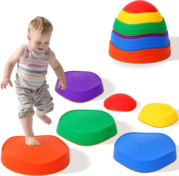 6 Pcs Stepping Stones for Kids - Toddler Sensory Balance Stones for Indoor & Outdoor Obstacle Course, Ages 3-8+