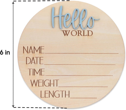 TTMerriwood Hello World Wooden Baby Birth Announcement Sign, Newborn Name Date Time Weight Length Board, Neutral
