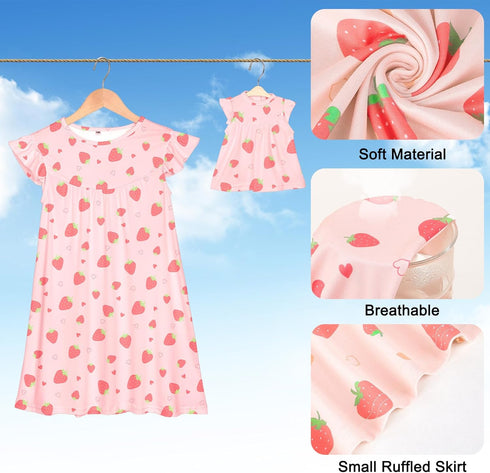 18" ICOSY Matching Doll & Girls Nightgowns Clothes Girls Pajamas Sleepwear Outfit for Kids and Girl Doll
