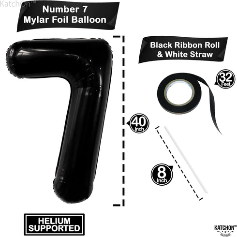 KatchOn Black 40 Inch Giant Number 7 Balloon for Birthday Decorations for 7 Year Old Boys & Girls