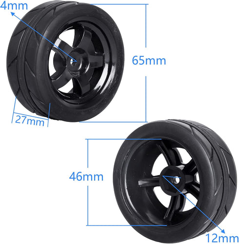Pre-Glued OD 2.55" 12mm Hex Wheels Rims and Rubber Tires for Traxxas Tamiya HPI HSP Redcat RC 1/10 On Road Racing Car, Set of 4 (Color C)