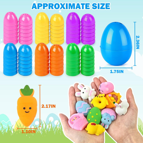 24 24 Easter Egg Fillers Basket Essentials for Kids, PCS Mochi Squishy Fidget Toys Gifts W/ Plastic Eggs, Easter Party