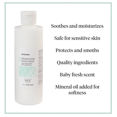8 oz, 1 Count McKesson Moisturizing Body, Hand and Body Moisturizer, Baby Fresh Scent with Mineral Oil