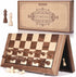 AMEROUS 15 Inches Magnetic Wooden Chess Set with 2 Extra Queens/Folding Board/Chess