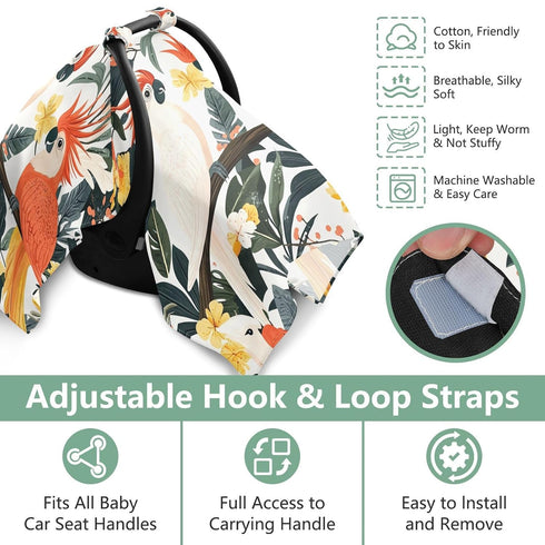 Dalzium Hawaiian Cockatoo Car Seat Cover Baby, Carseat Canopy Cover for Girl Boy, Breathable Baby Carrier Cover