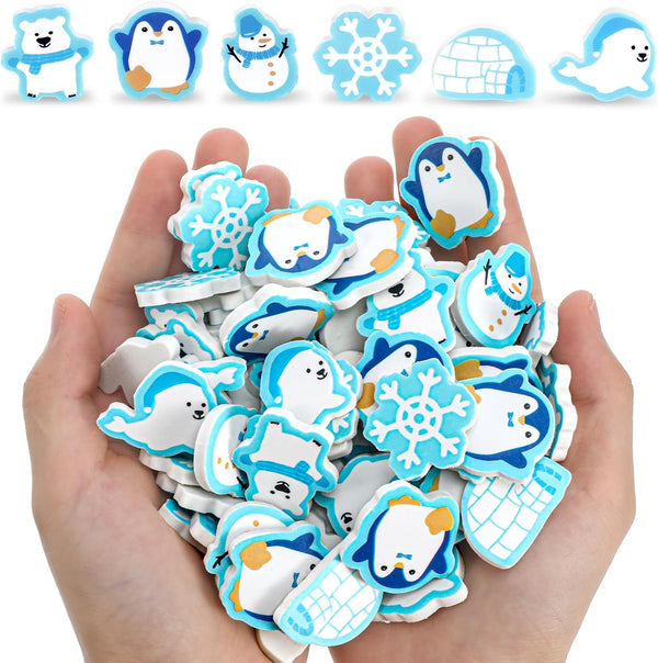 Tenare 150 Pcs Winter Animal Mini Erasers, Snowflake Snowman Bear Penguin for Kids Christmas Party
