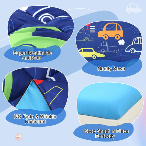 Set 4 Set, Set, Wowelife Car Toddler Bedding for Boys, Pieces Blue Toddler Bed Comforter Standard Toddler Comforter