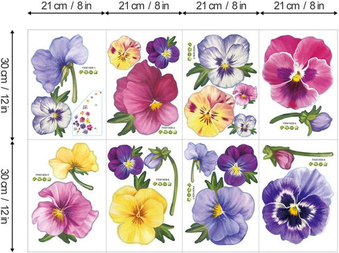 Pansy Flowers Wall Stickers, DIY Floral Wall Decals Art Decor for Kids Girls Bedrooms, Living Room
