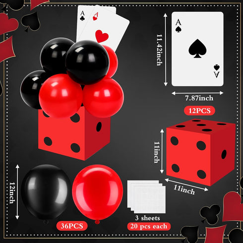 Hollowfly 54 6 11inch 12 Pcs Casino Theme Party Decoration Including Pcs Large Casino Dice Boxes Pcs Poker Playing
