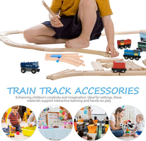 2Pcs Totority Wooden Train Tracks Track Intersections Switch Accessories Compatible with Major Brands Educational Toy