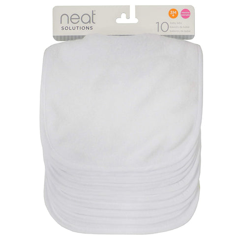 Neat Solutions 2-Ply Knit Terry Feeder Bibs, Solid Color, White, 10 Count (Pack of 1)