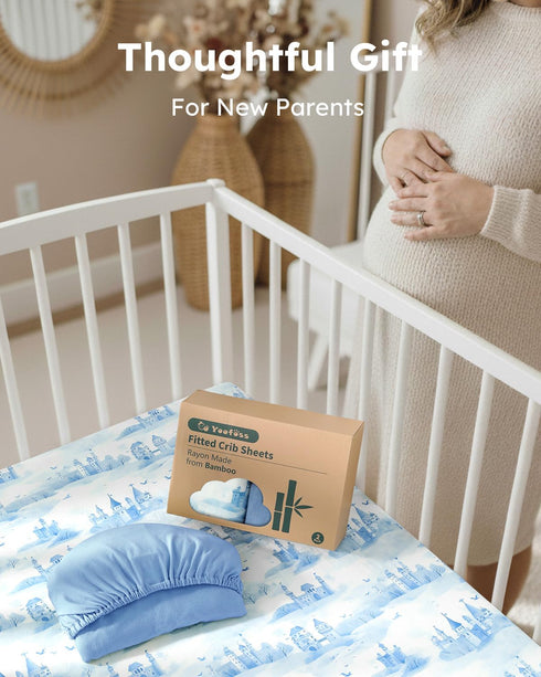2 Pack 52x28in Yoofoss Baby Crib Sheets Viscose Derived from Bamboo, Fitted Crib Sheet for Boys Girls, Soft