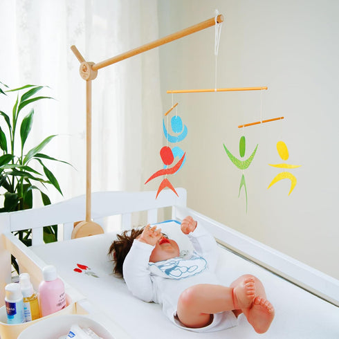 Wooden Baby Crib Mobile Arm, Beech Wood, Adjustable Mounting Bracket, Rotatable