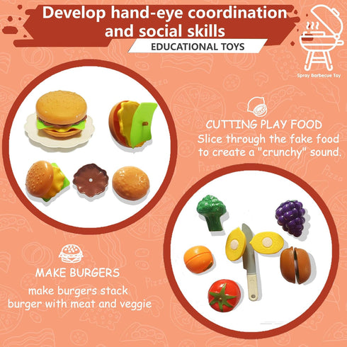 MUGEYMYD Sets 3-5, Playset 4-8. Play Kitchen Toy for Toddlers Indoor Outdoor Interactive Kids BBQ Grill with Smoke