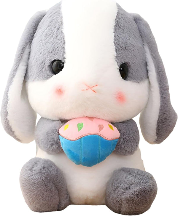 HOUPU Soft Toy - Sitting Lop Eared Rabbit, Easter White Rabbit Stuffed Bunny Animal with Carrot