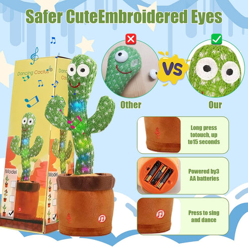 MIAODAM Dancing Cactus, Talking Baby Toy that Repeats Words, Plush Interactive Toy Singing 100 Songs for Kids and Adults