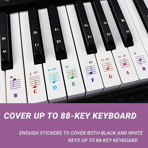 QMG Colorful Piano Stickers for Keys, Removable for 49/61/76/88 Key Keyboard, No Residue, Kids Learning