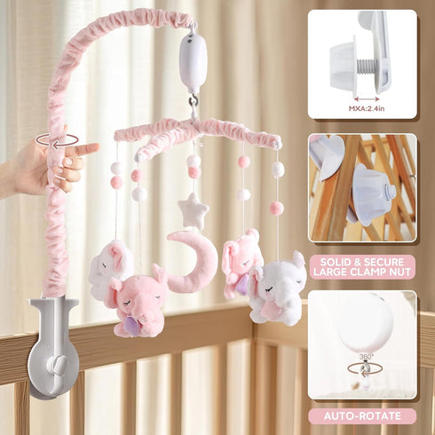 25 Inches 35 3 Baby Crib Mobile - Elephant Mobile for Crib with Mobile Arm and Lullabies Musical Box, Modes Digital