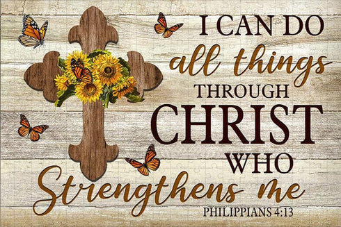 500 Piece Inspirational Wooden Jigsaw Puzzles for Adults - Cross I Can Do All Things, Butterfly Animal