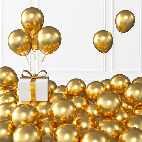 KALOR 100 Pcs 5 Inch Metallic Gold Balloons - Thick Latex Chrome Balloons for Birthday and Wedding Decorations