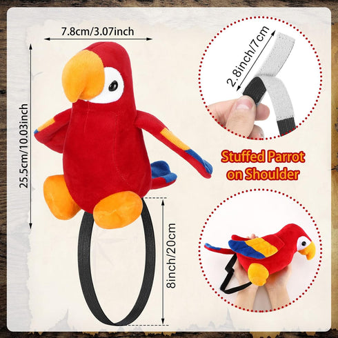 Funtery Halloween Plush Pirate Parrot Toy, Stuffed Accessory for Halloween Pirate Party Costume