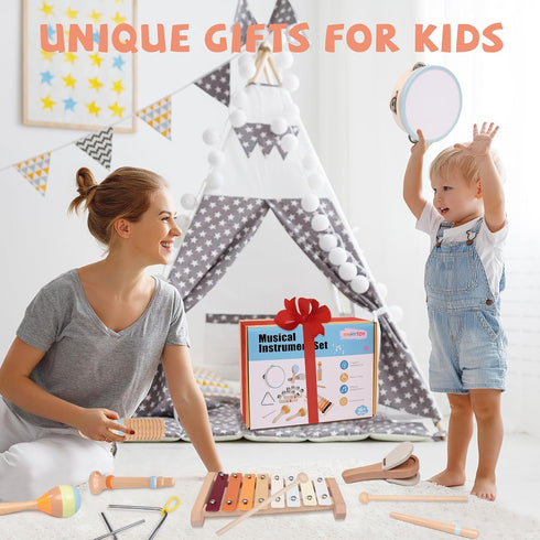 Set 18 1-3, 1 2 3 Baby Musical Instruments - Montessori Wooden Month Old Baby Musical Toys, Toddler Percussion
